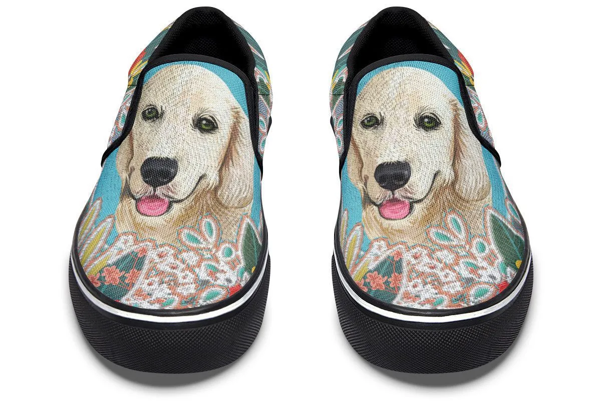 Denim Style Golden Retriever Slip-On Shoes