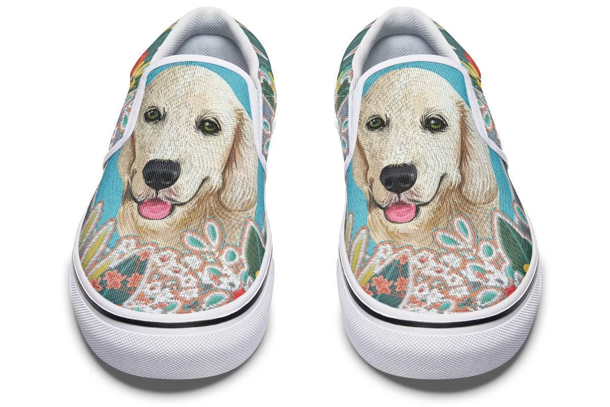 Denim Style Golden Retriever Slip-On Shoes