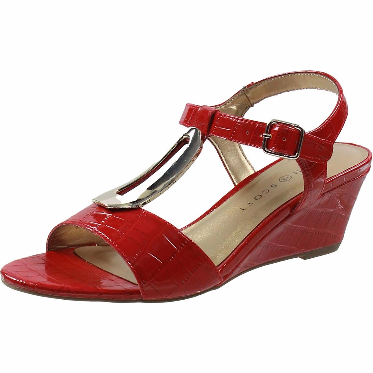 Denviee Womens Animal Print Faux Leather Wedge Sandals