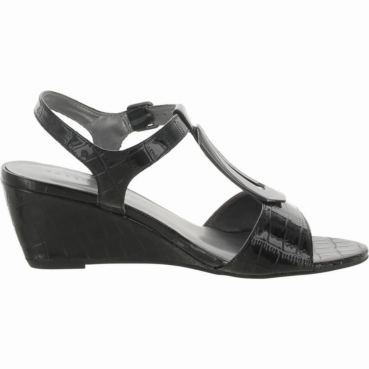 Denviee Womens Animal Print Faux Leather Wedge Sandals