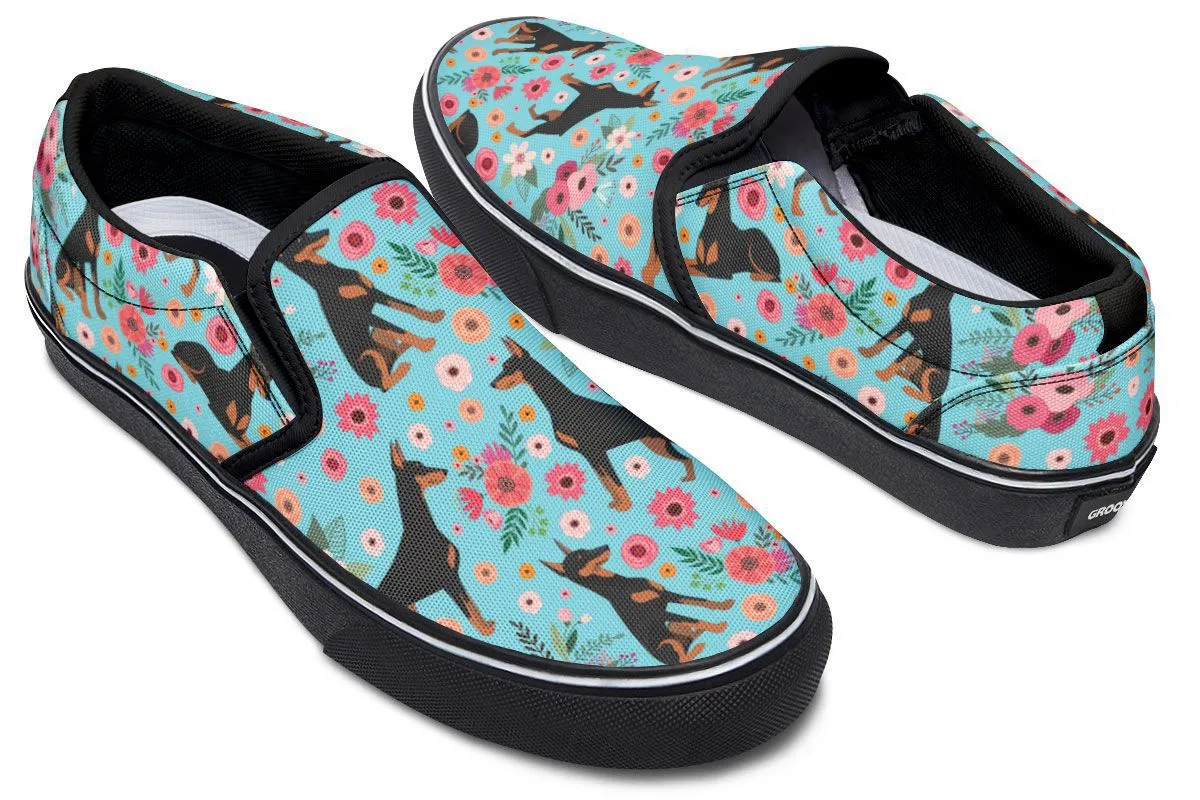 Doberman Flower Slip-On Shoes