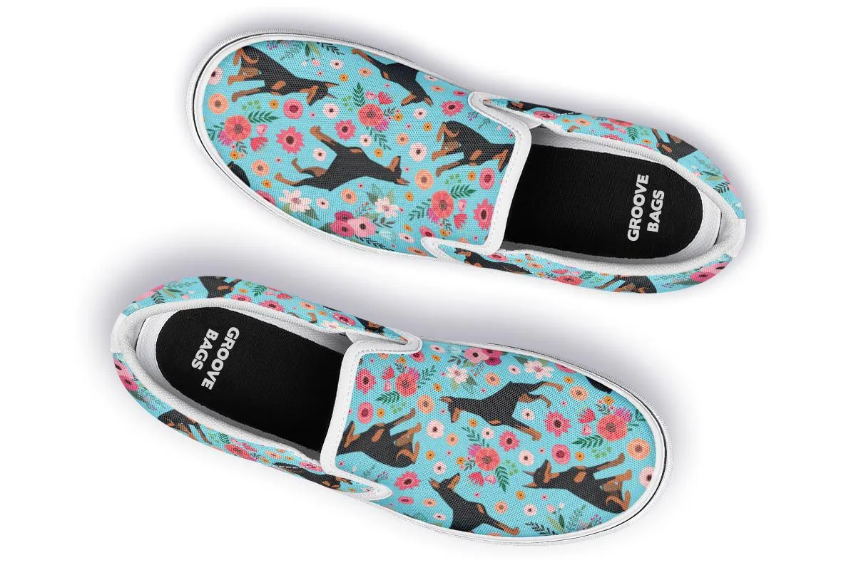 Doberman Flower Slip-On Shoes