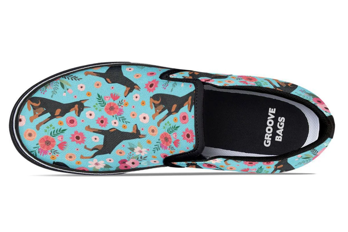 Doberman Flower Slip-On Shoes