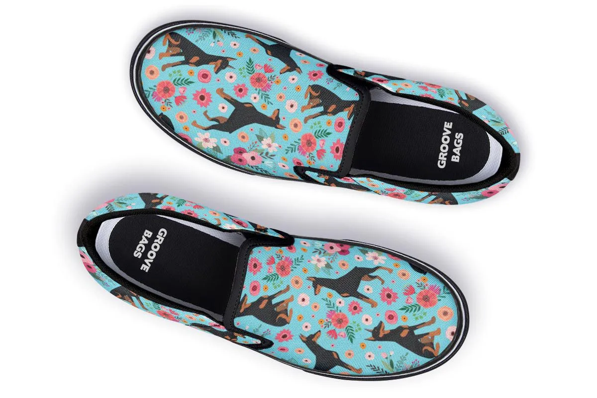 Doberman Flower Slip-On Shoes