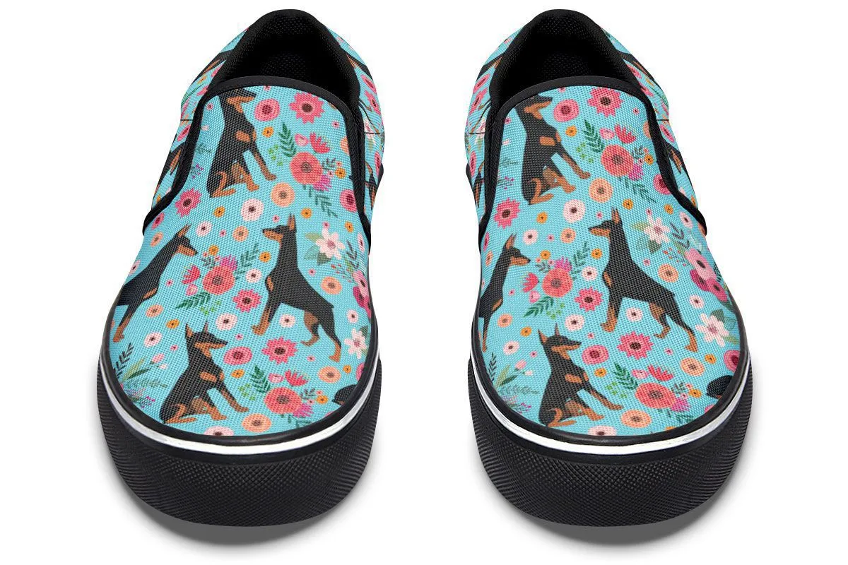 Doberman Flower Slip-On Shoes