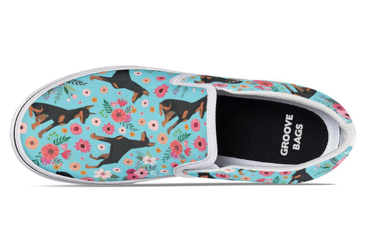 Doberman Flower Slip-On Shoes