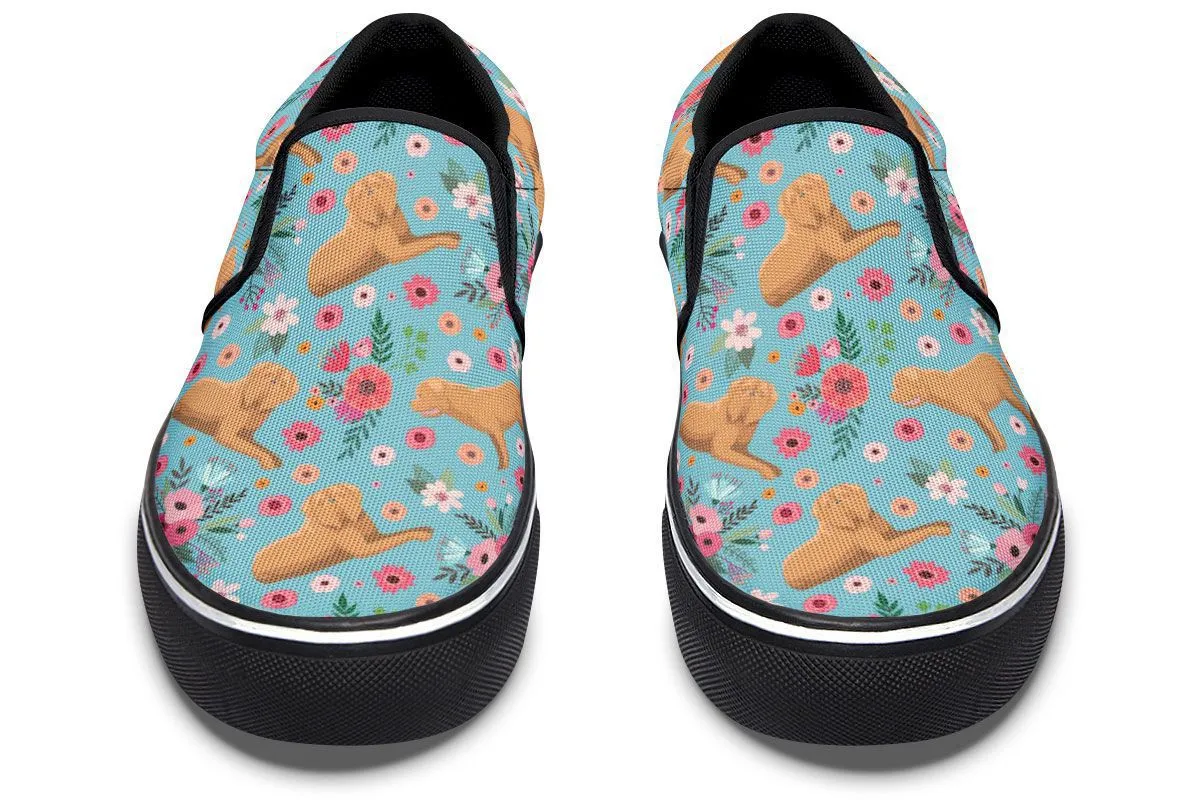 Doguede Bordeaux Flower Slip-On Shoes