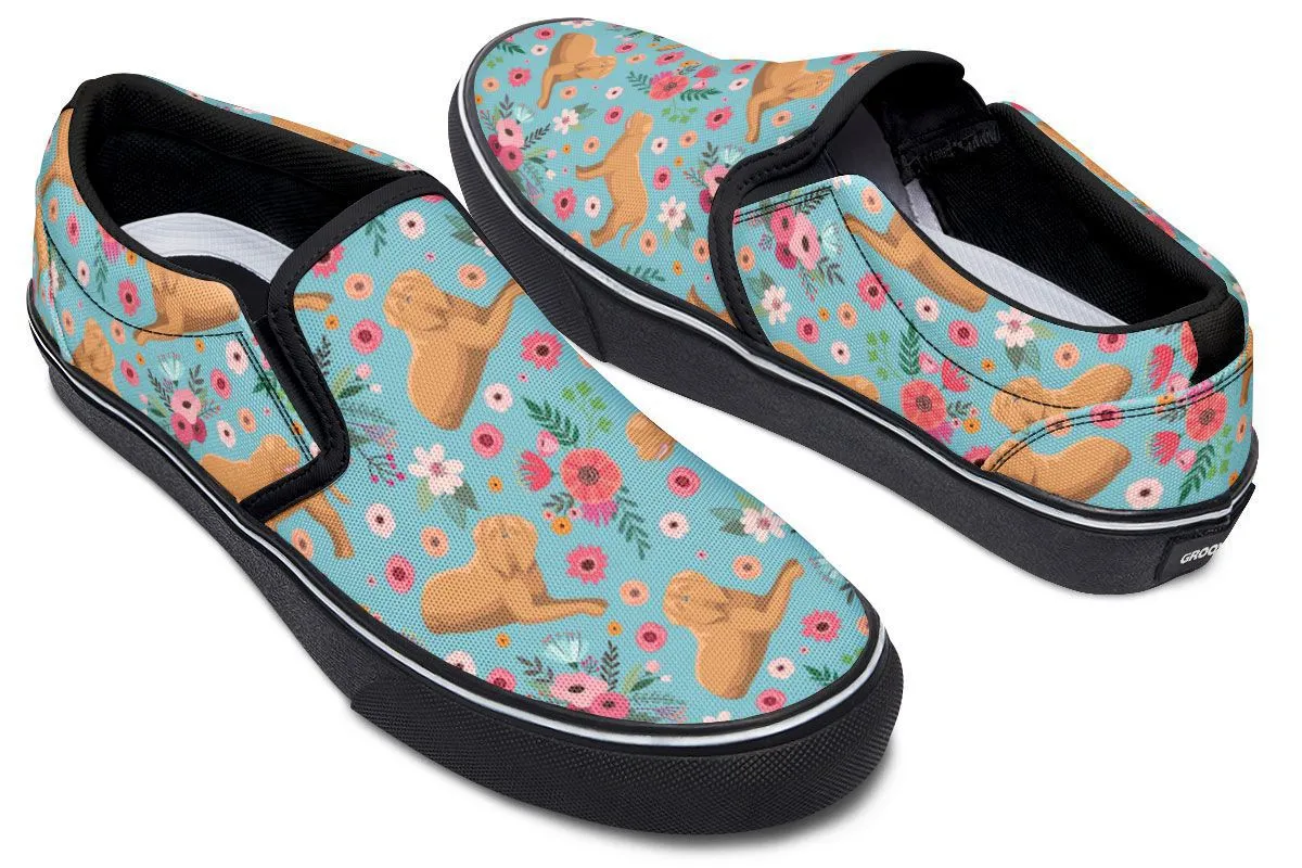 Doguede Bordeaux Flower Slip-On Shoes