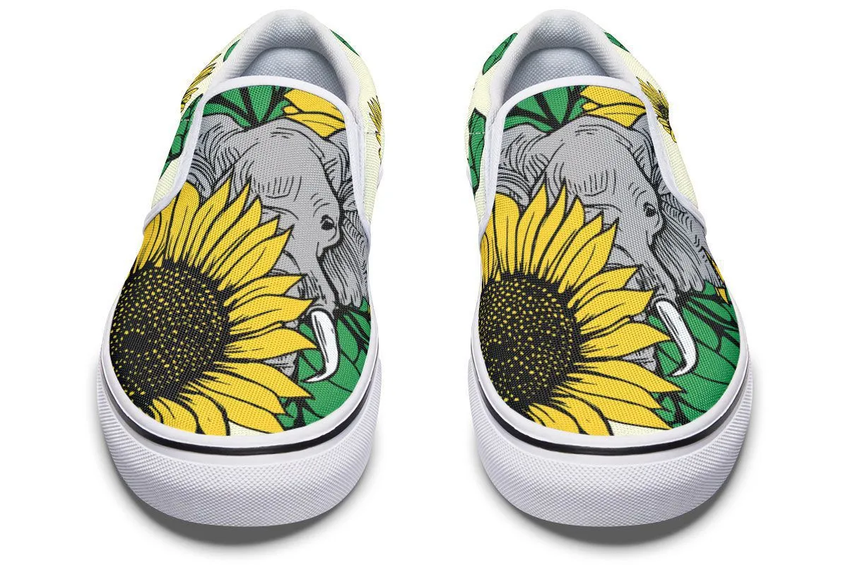 Elephant Sunflower Slip-On Shoes