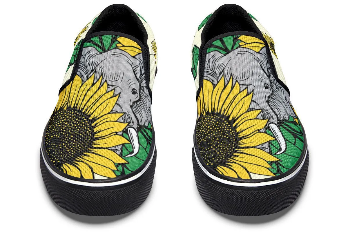 Elephant Sunflower Slip-On Shoes