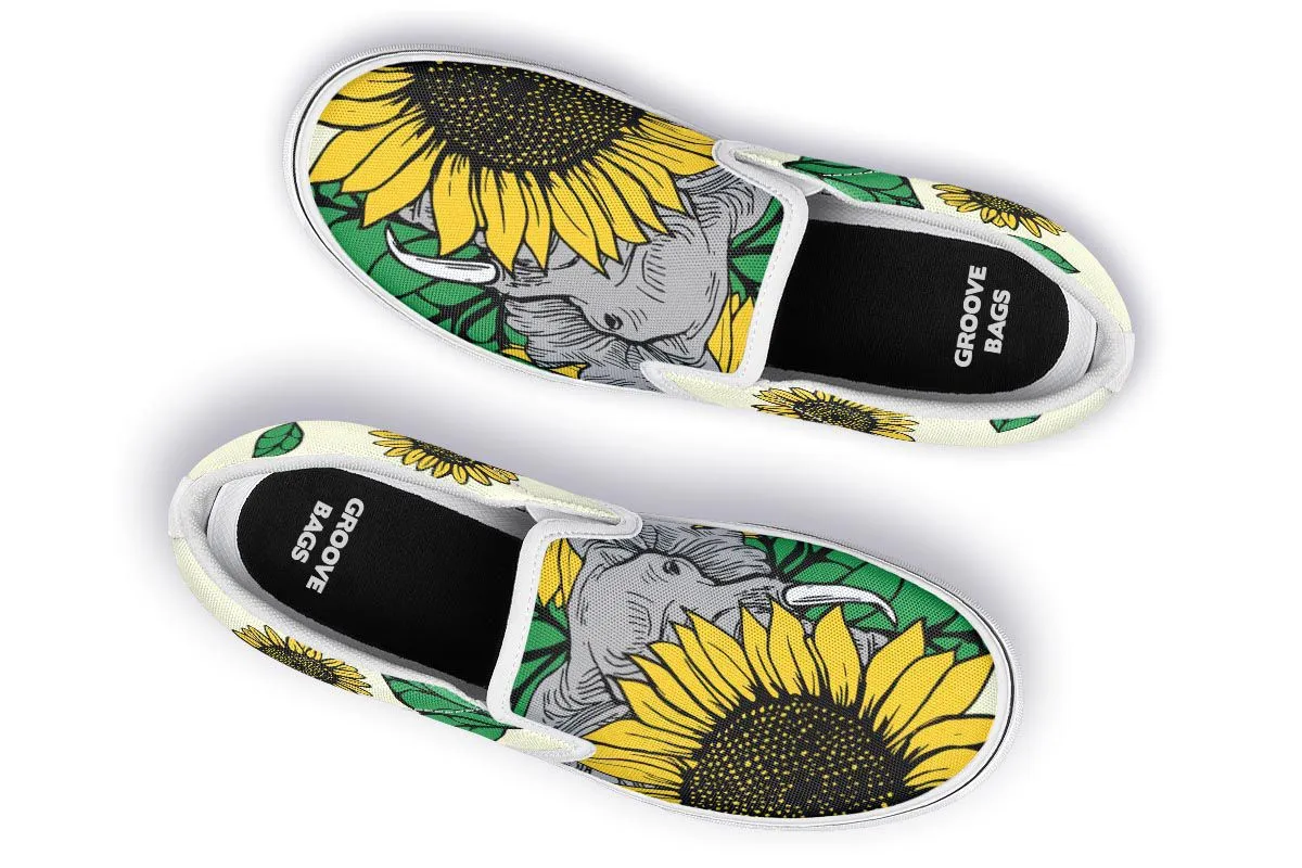 Elephant Sunflower Slip-On Shoes