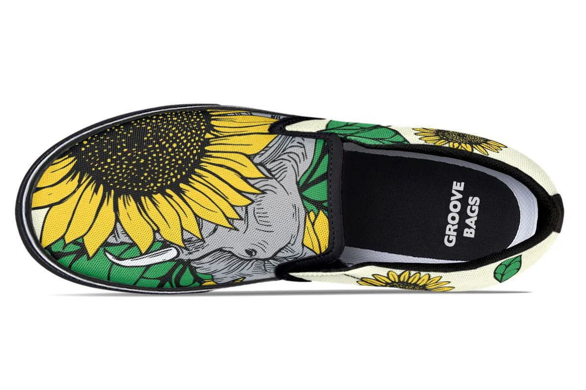 Elephant Sunflower Slip-On Shoes