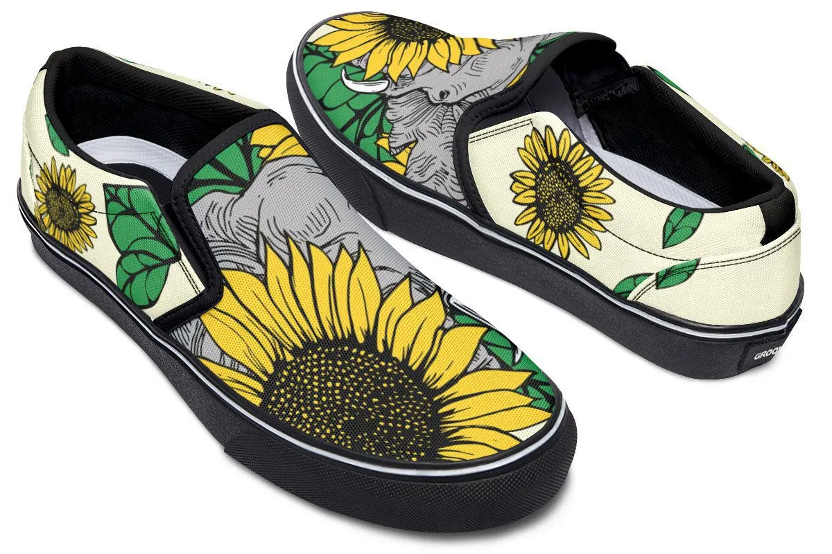Elephant Sunflower Slip-On Shoes