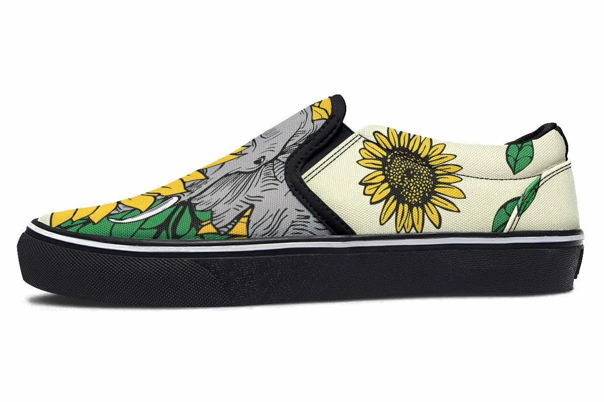 Elephant Sunflower Slip-On Shoes