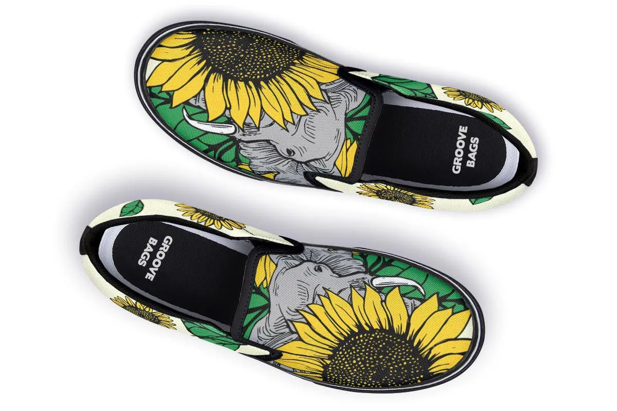 Elephant Sunflower Slip-On Shoes