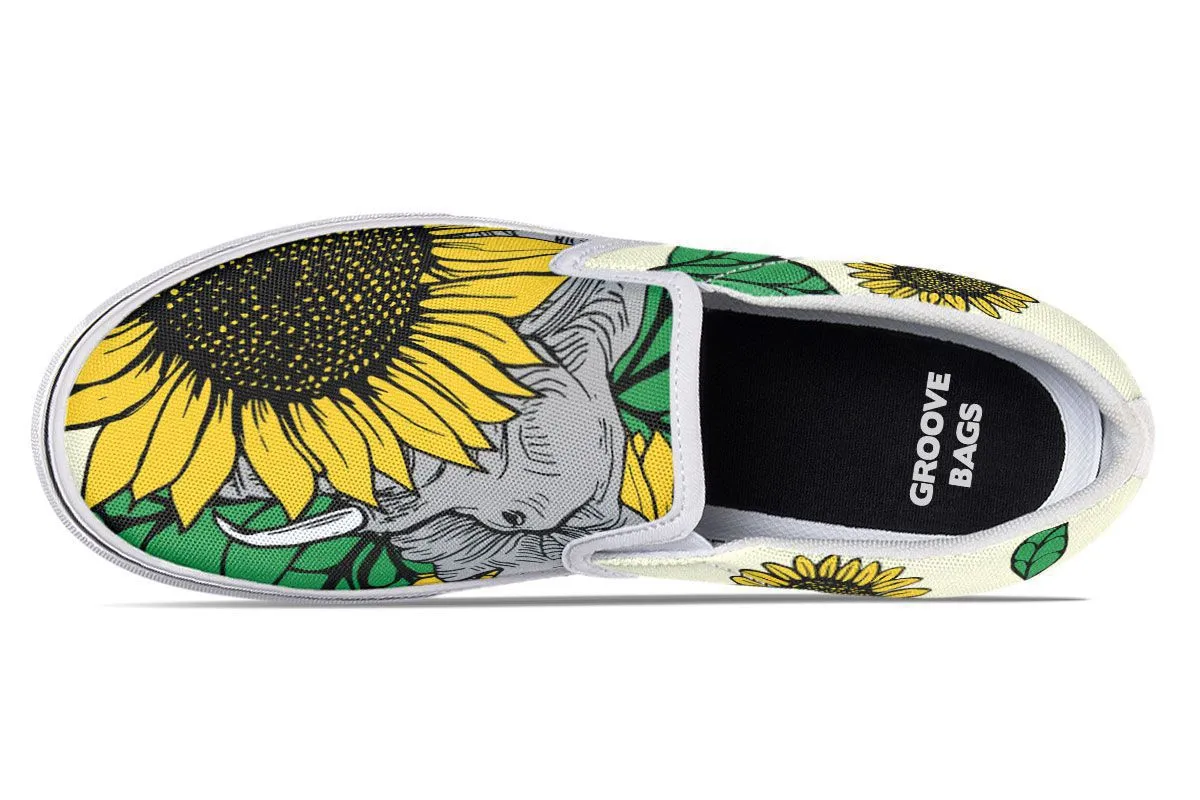 Elephant Sunflower Slip-On Shoes