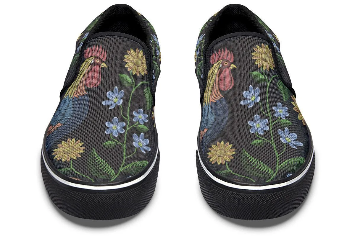 Embroidery Chicken Slip-On Shoes