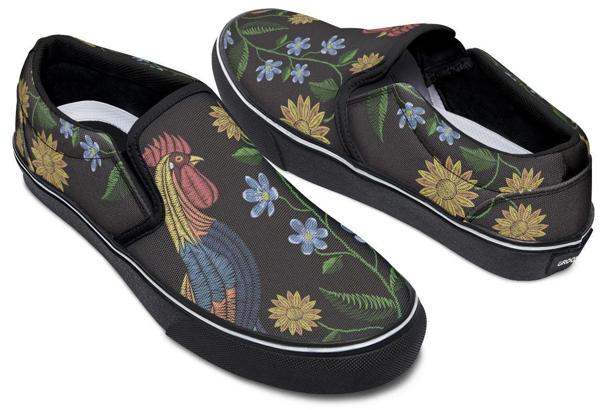 Embroidery Chicken Slip-On Shoes