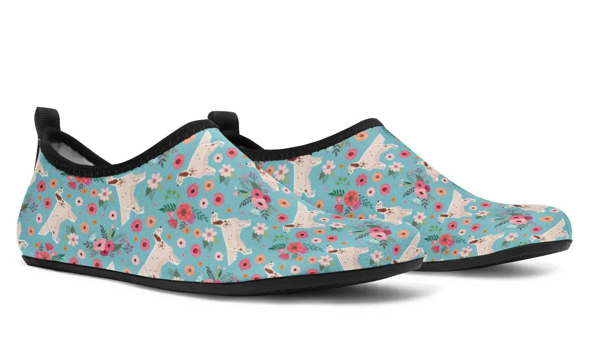 English Setter Flower Aqua Barefoot Shoes