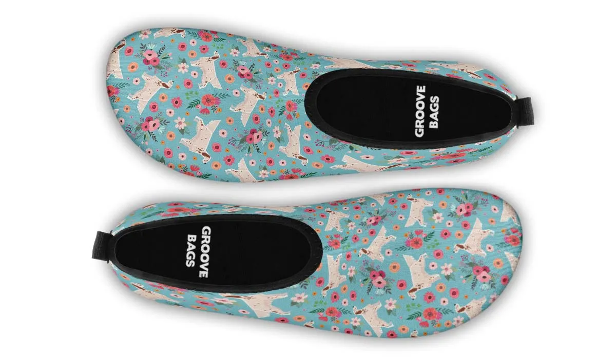 English Setter Flower Aqua Barefoot Shoes