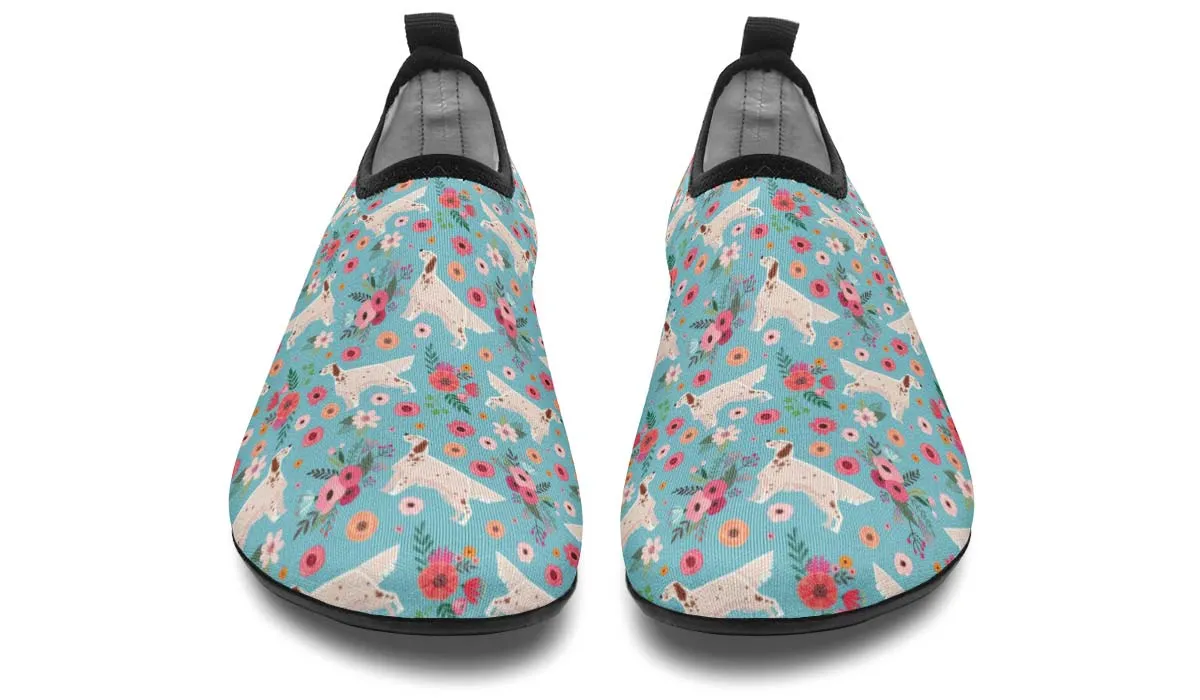 English Setter Flower Aqua Barefoot Shoes