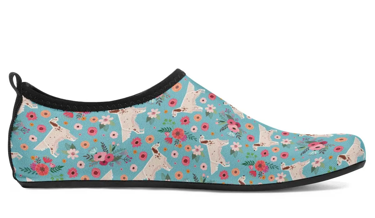 English Setter Flower Aqua Barefoot Shoes