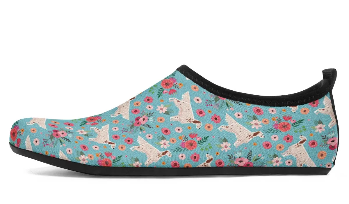 English Setter Flower Aqua Barefoot Shoes