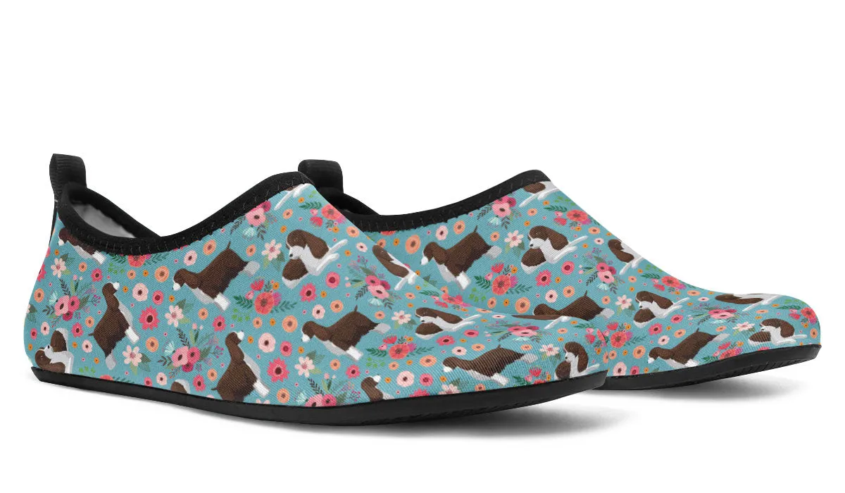English Springer Spaniel Flower Aqua Barefoot Shoes