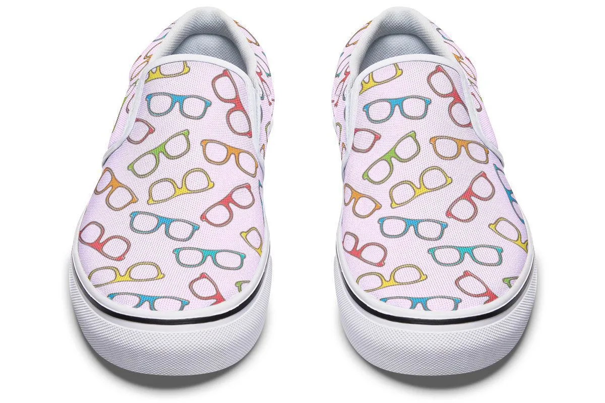 Eye Glasses Pattern Pink Slip-On Shoes