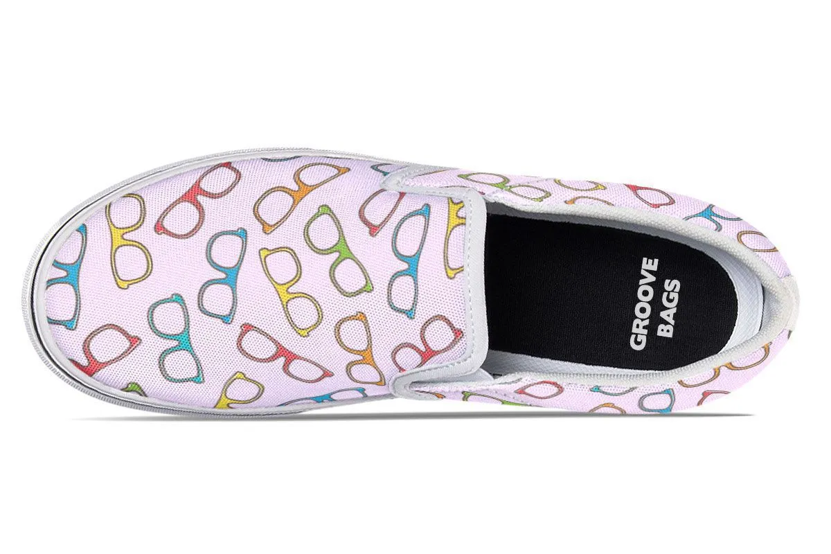 Eye Glasses Pattern Pink Slip-On Shoes