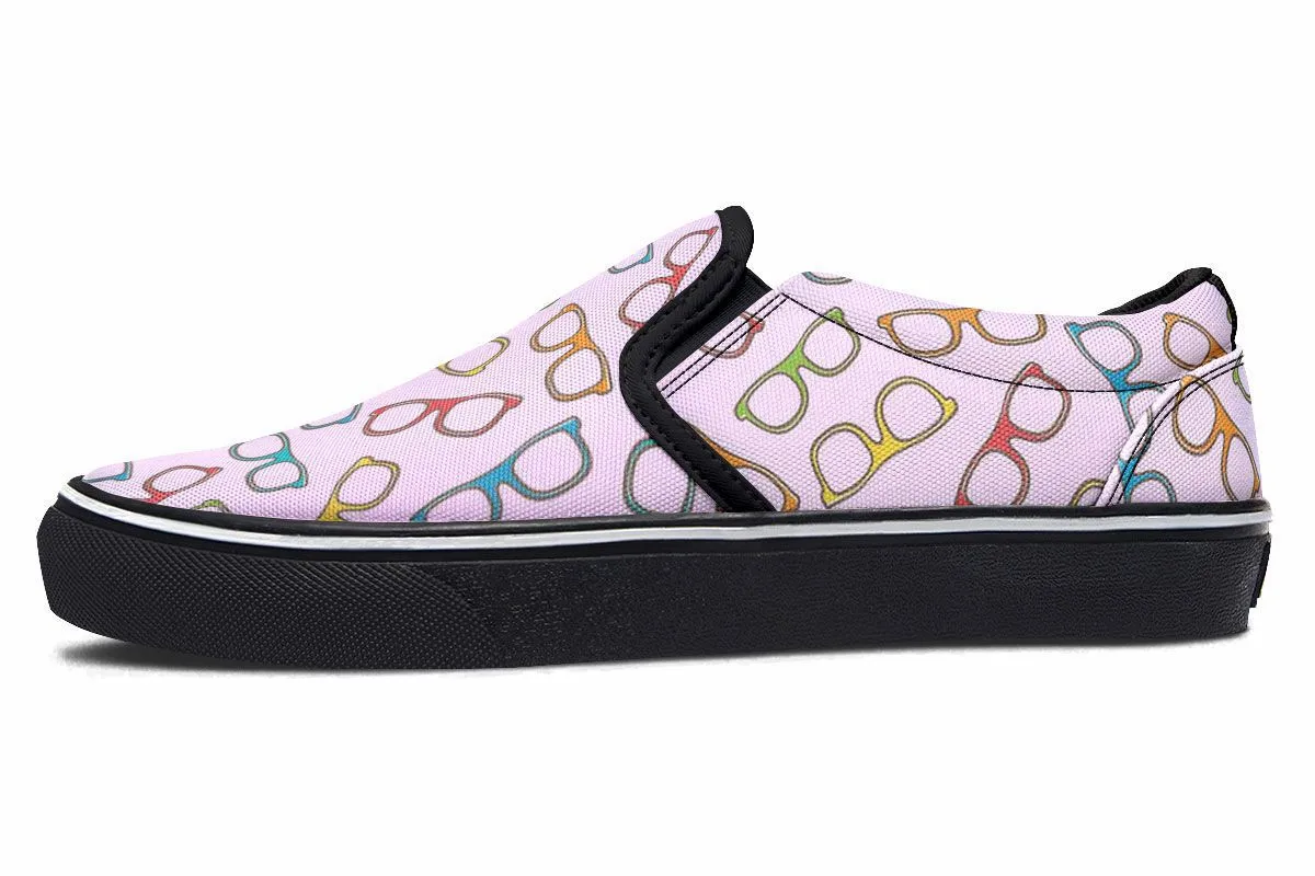 Eye Glasses Pattern Pink Slip-On Shoes