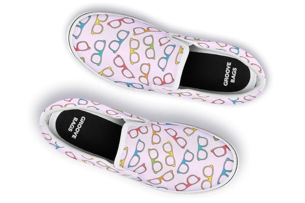 Eye Glasses Pattern Pink Slip-On Shoes