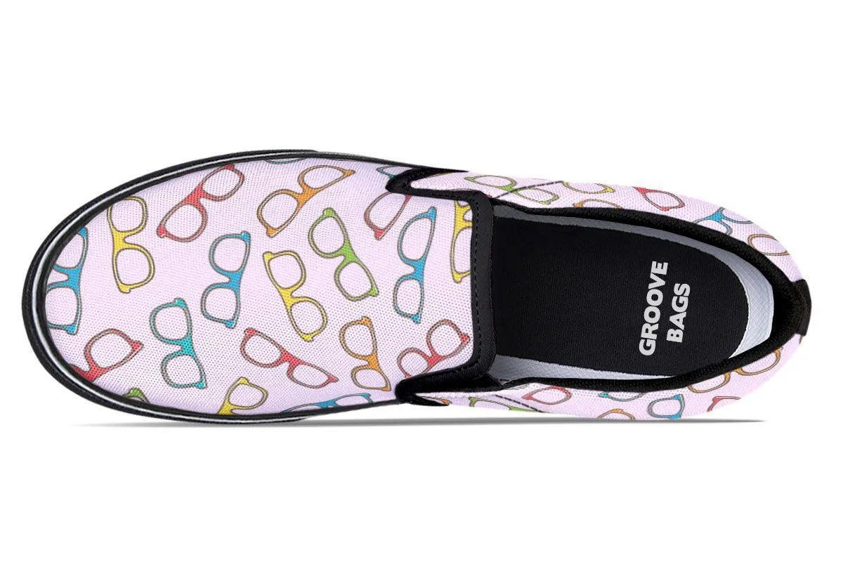 Eye Glasses Pattern Pink Slip-On Shoes