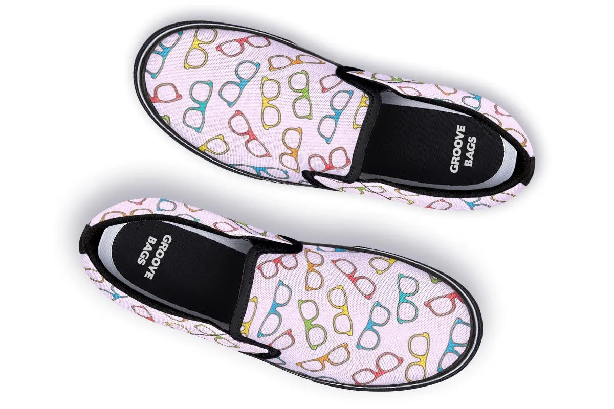 Eye Glasses Pattern Pink Slip-On Shoes