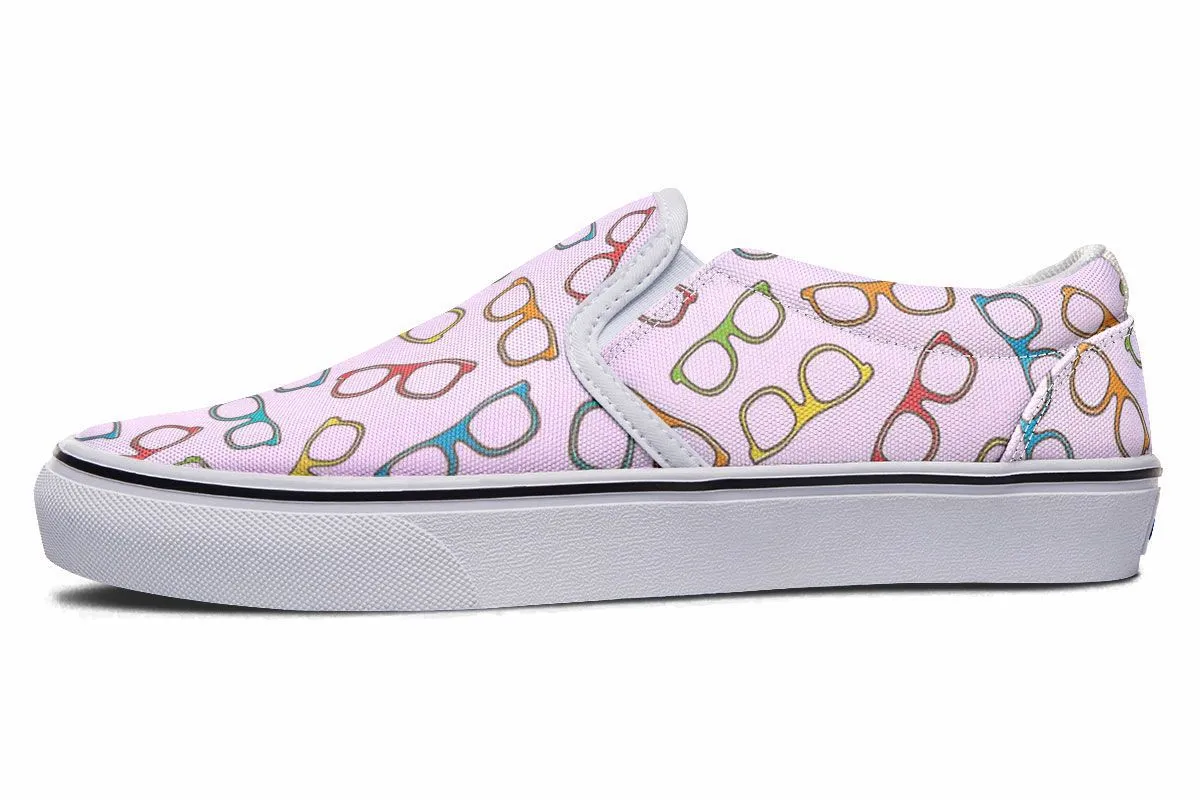 Eye Glasses Pattern Pink Slip-On Shoes