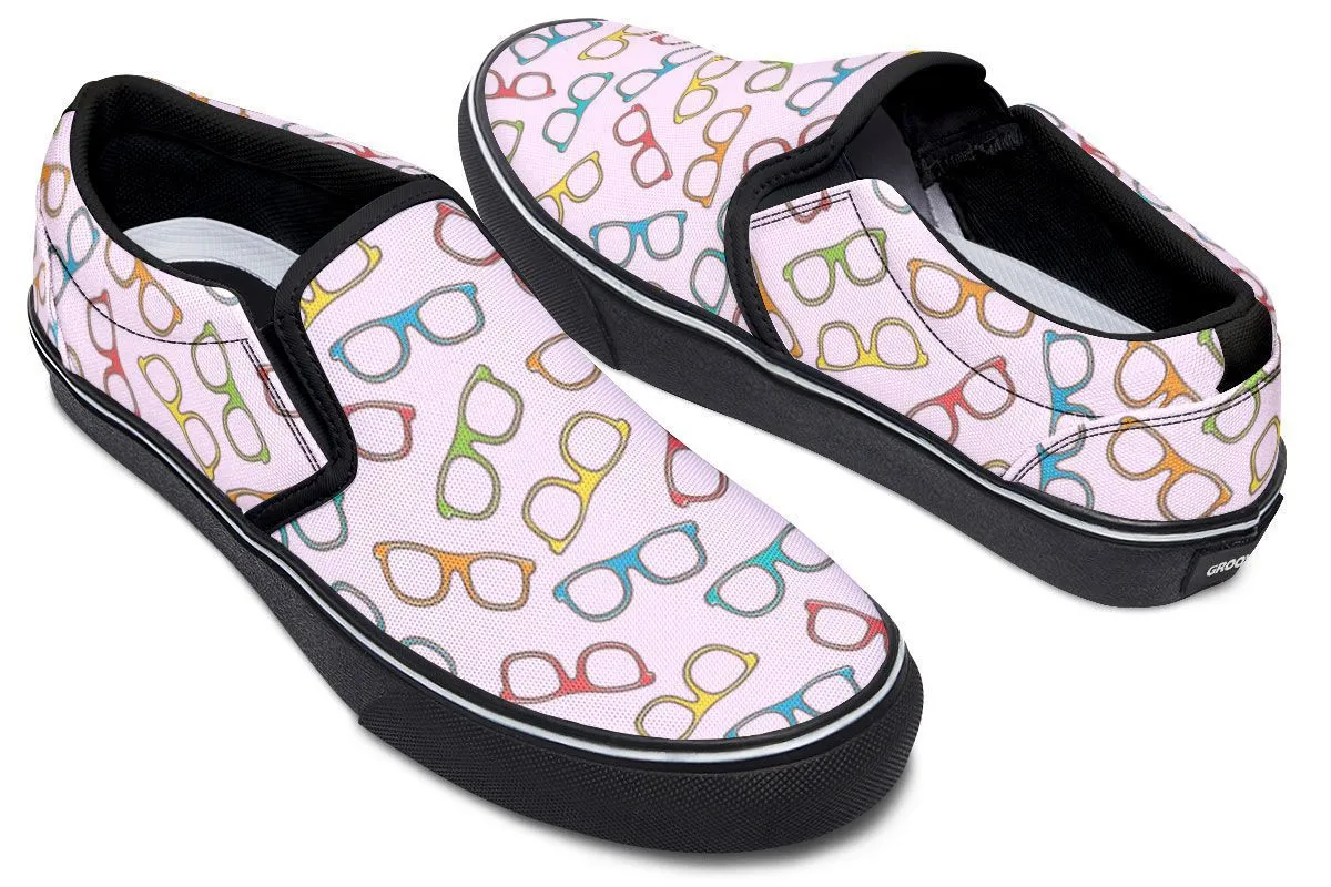 Eye Glasses Pattern Pink Slip-On Shoes