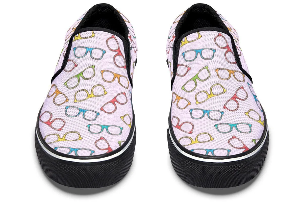 Eye Glasses Pattern Pink Slip-On Shoes