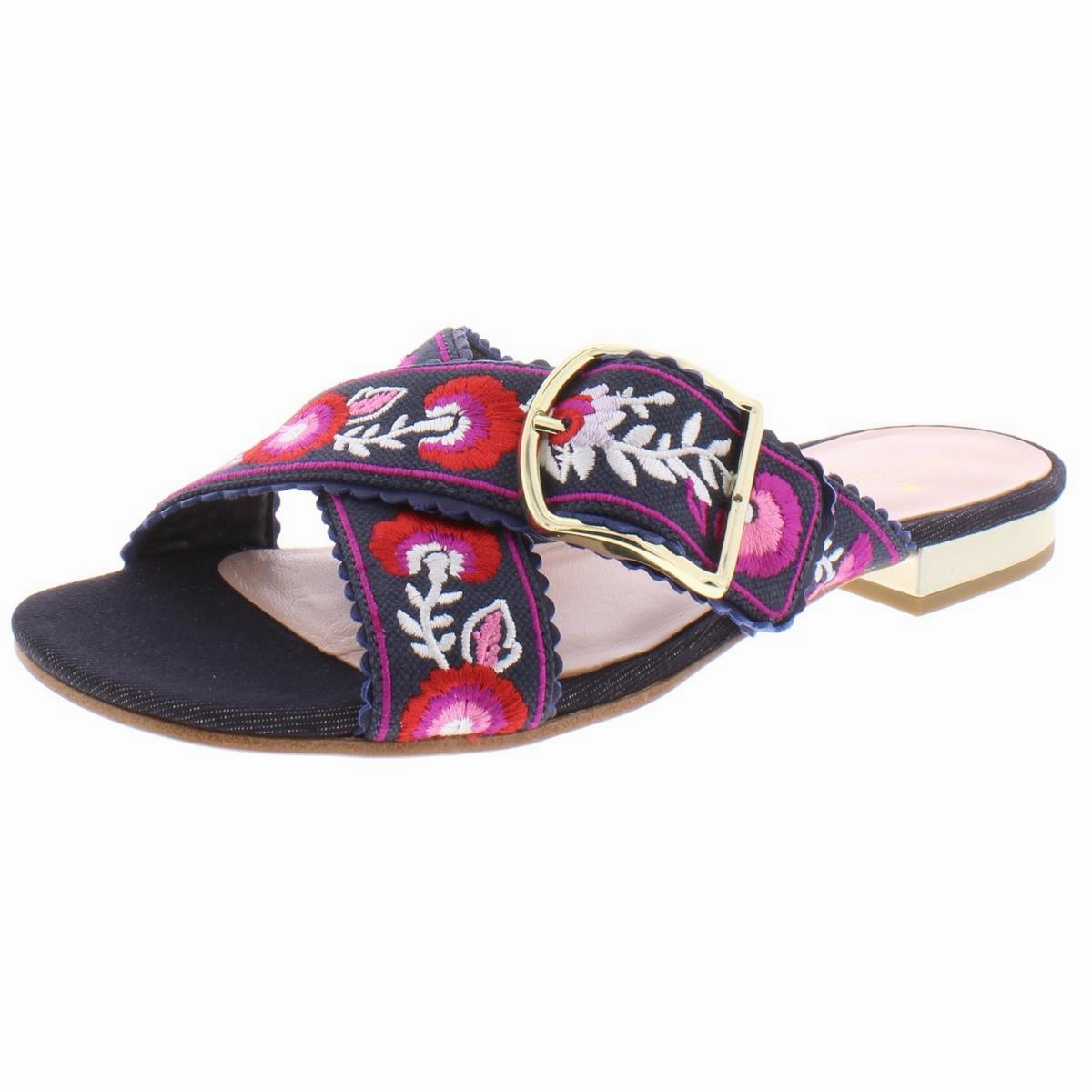 Faris Womens Embroidered Slide Flats
