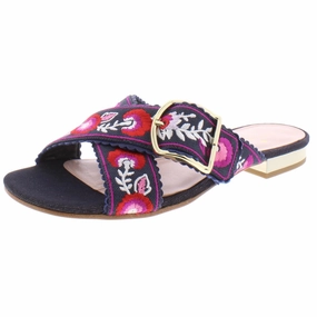 Faris Womens Embroidered Slide Flats
