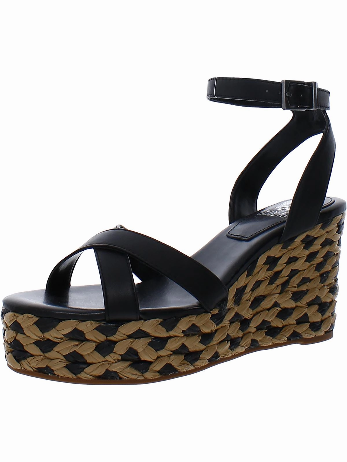 Fettana Womens Leather Criss-Cross Wedge Sandals