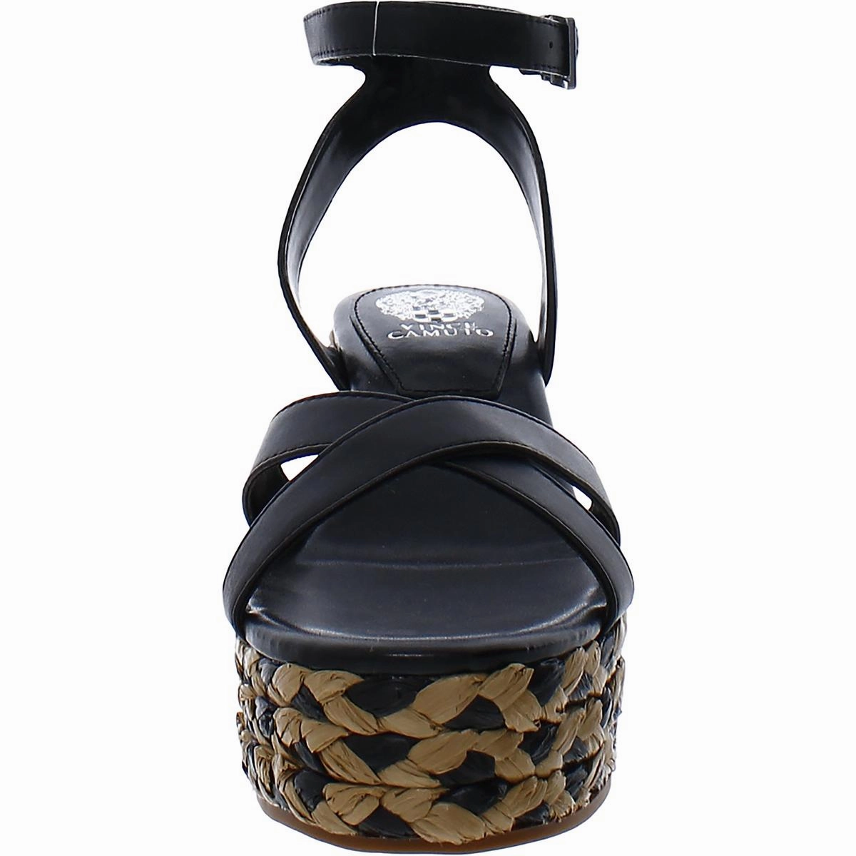 Fettana Womens Leather Criss-Cross Wedge Sandals