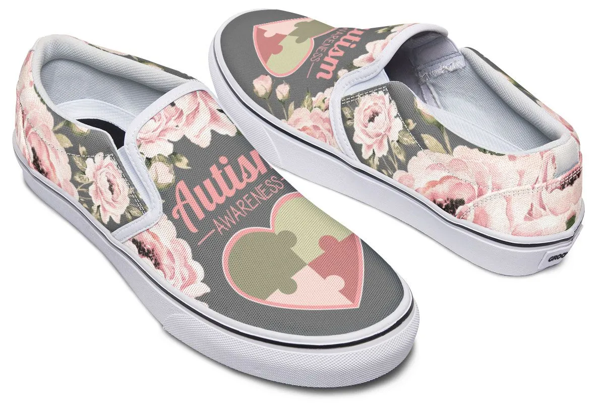 Floral Autism Awareness Slip-On Shoes
