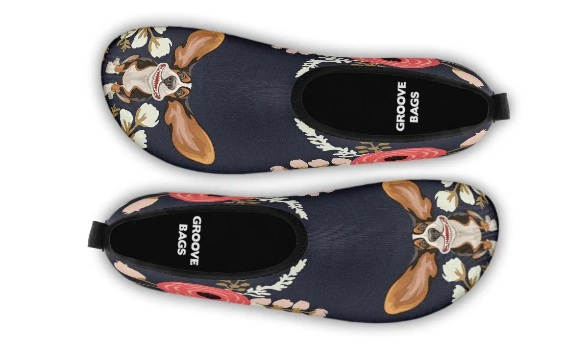 Floral Basset Hound Aqua Barefoot Shoes