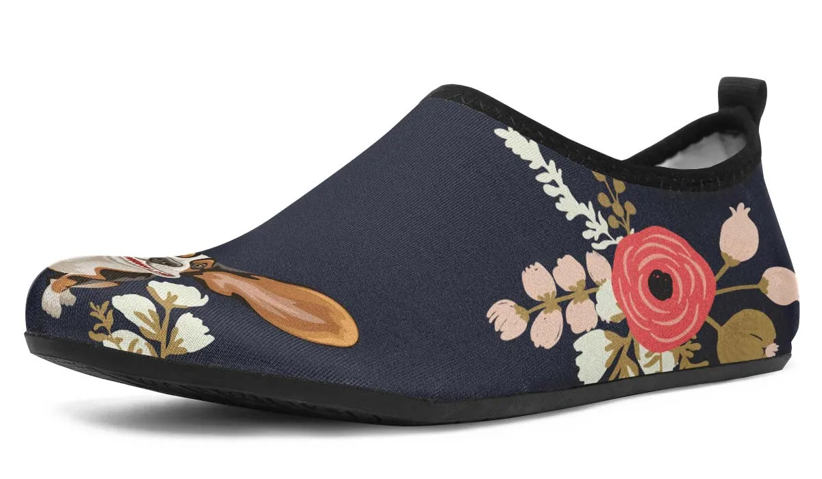 Floral Basset Hound Aqua Barefoot Shoes