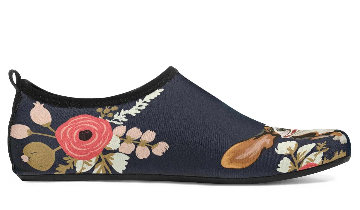 Floral Basset Hound Aqua Barefoot Shoes