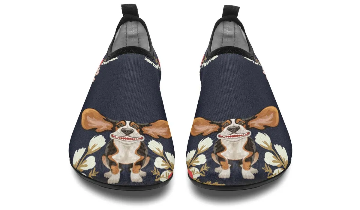 Floral Basset Hound Aqua Barefoot Shoes