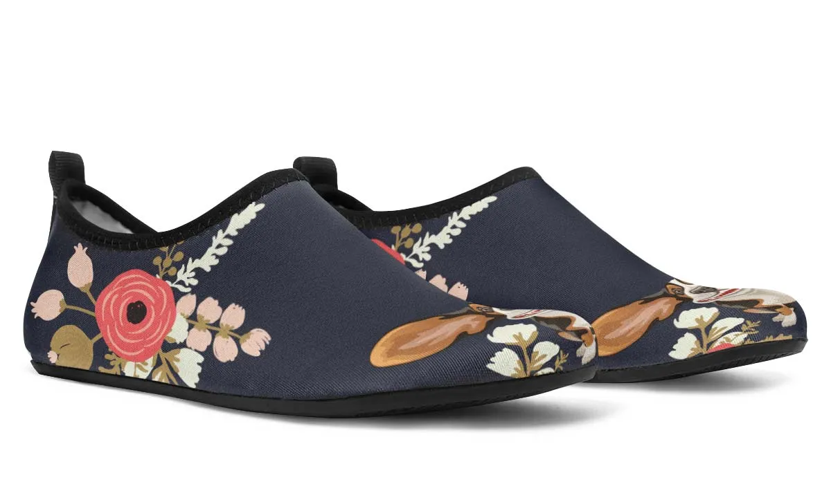 Floral Basset Hound Aqua Barefoot Shoes