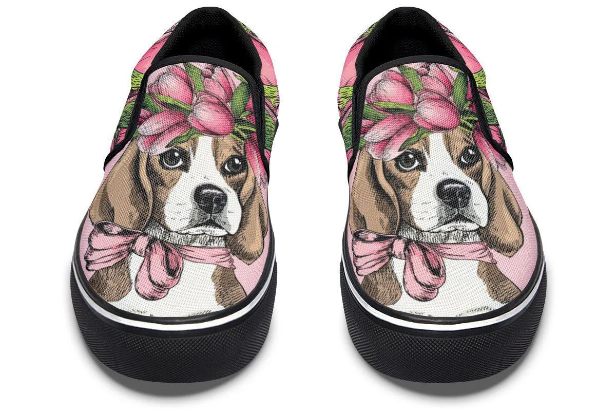 Floral Beagle Slip-On Shoes