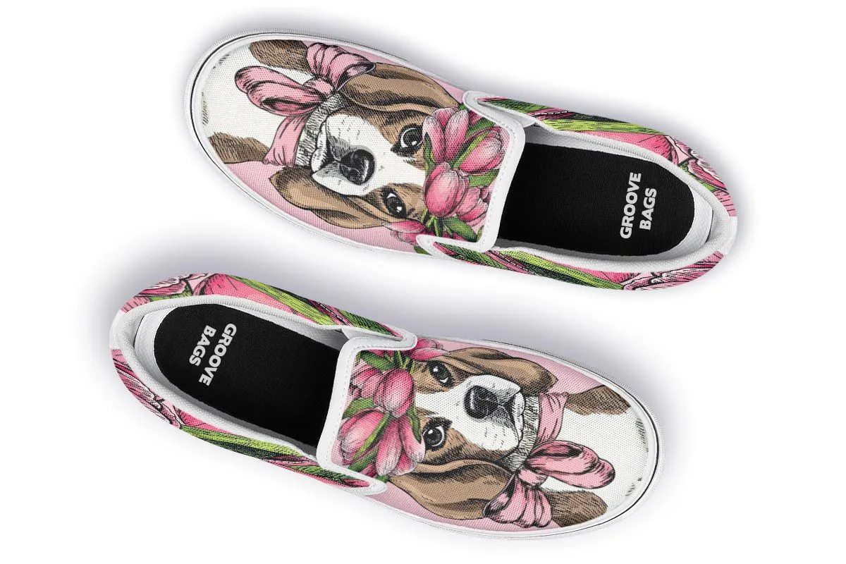 Floral Beagle Slip-On Shoes
