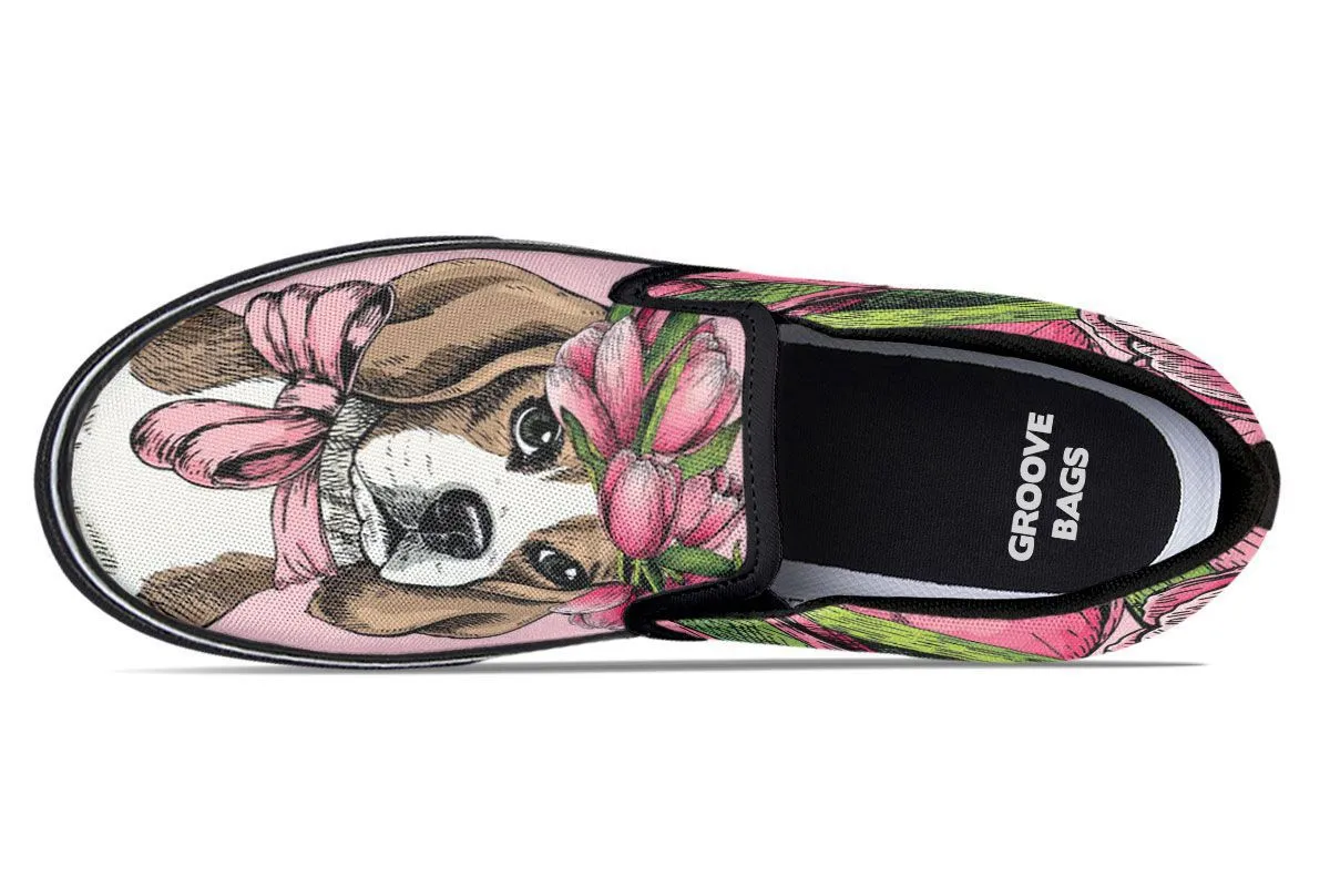 Floral Beagle Slip-On Shoes